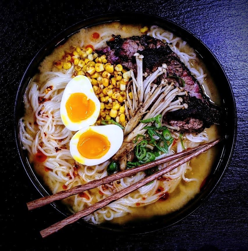 Ramen in black bowl